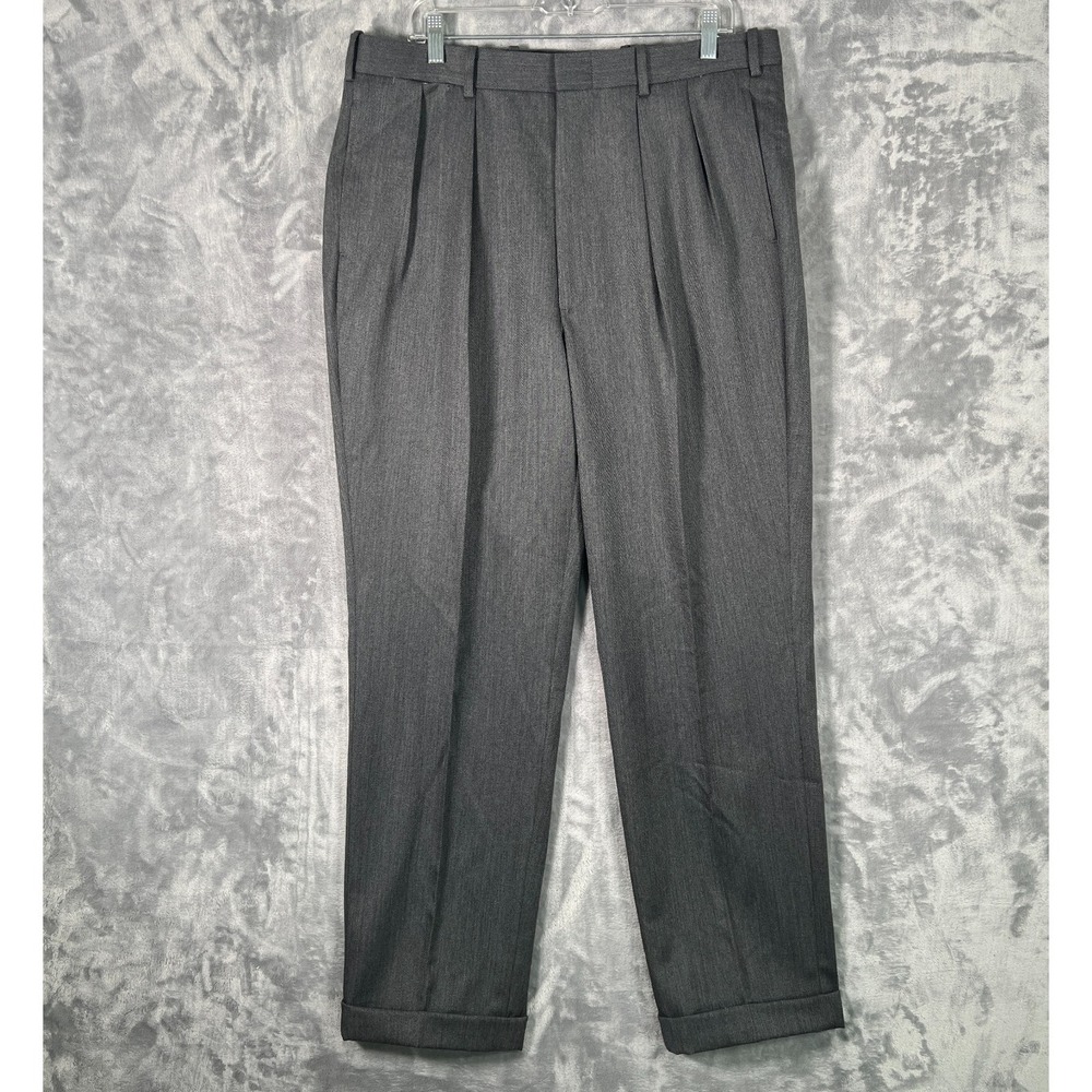 Vintage O'Connell's Dress Pants Mens 38 (36x32) Gray Pleated Made USA Trousers